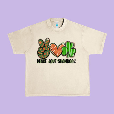 Peace Love Shamrock Urban Heavy Tee Designed By Fadigitalartstudio