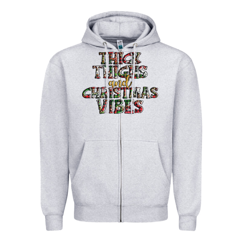 Thick Thighs And Christmas Vibes Zipper Hoodie by AdoDesignShop | Teevron