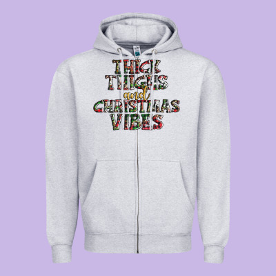 Thick Thighs And Christmas Vibes Zipper Hoodie Designed By Adodesignshop