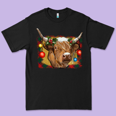 Highland Cow Christmas Premium Tee Designed By Ranaportraitstore