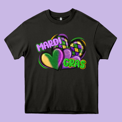 Mardi Gras Heart Heavy Core Tee Designed By Cowgirlartshop