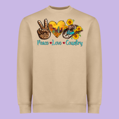 Peace Love Country Cowhide Cowboy Hat Heavyweight Sweatshirt Designed By Adodesignshop