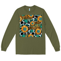 Army Green gemstone sunflower leopard seamless pattern Long Sleeve Tee - BundleAndBundleShop