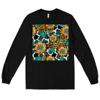 Black gemstone sunflower leopard seamless pattern Long Sleeve Tee - BundleAndBundleShop