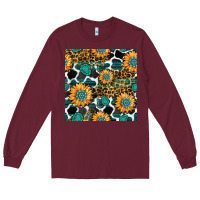 Burgundy gemstone sunflower leopard seamless pattern Long Sleeve Tee - BundleAndBundleShop