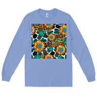 Colony Blue gemstone sunflower leopard seamless pattern Long Sleeve Tee - BundleAndBundleShop