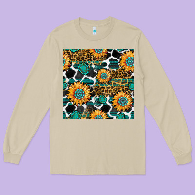 Gemstone Sunflower Leopard Seamless Pattern Long Sleeve Tee Designed By Bundleandbundleshop