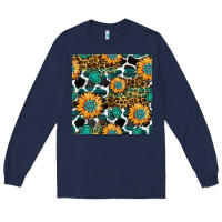 Navy gemstone sunflower leopard seamless pattern Long Sleeve Tee - BundleAndBundleShop