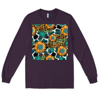 Plum gemstone sunflower leopard seamless pattern Long Sleeve Tee - BundleAndBundleShop