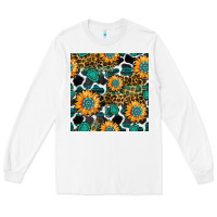 White gemstone sunflower leopard seamless pattern Long Sleeve Tee - BundleAndBundleShop