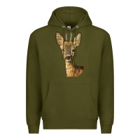 Army Green Red brocket Deer Head Premium Hoodie - LillyAllenDesigns