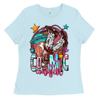 Baby Blue cosmic cowgirl Ladies Tee - OliviaCreatesArt