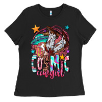 Black cosmic cowgirl Ladies Tee - OliviaCreatesArt