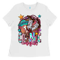 White cosmic cowgirl Ladies Tee - OliviaCreatesArt