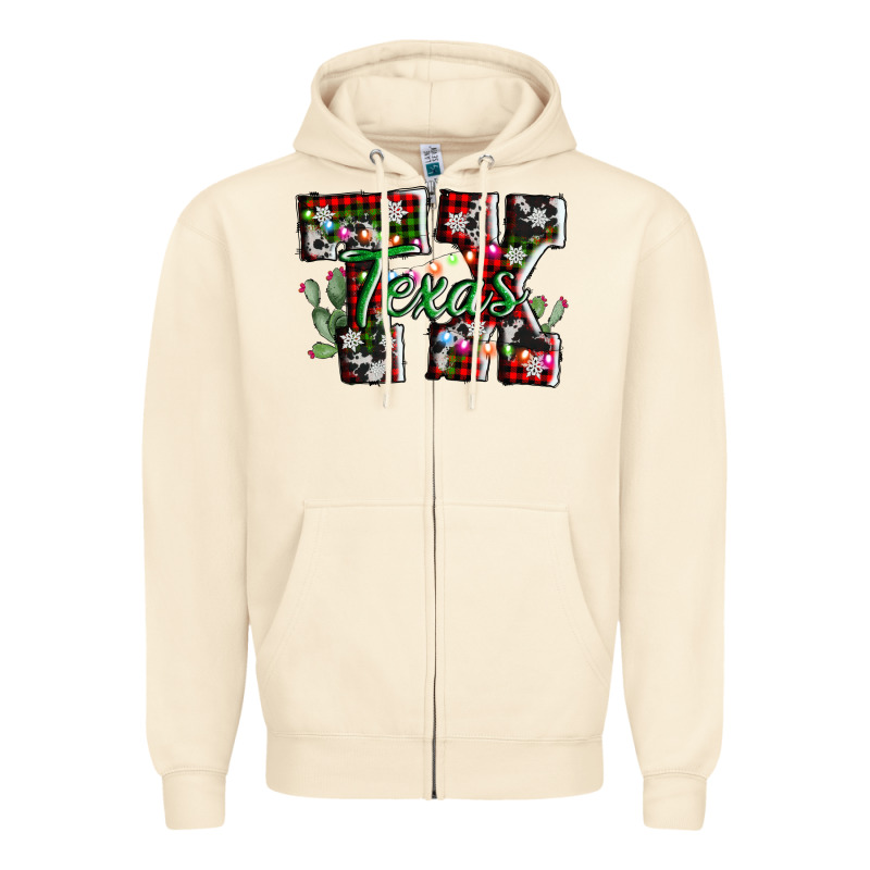 Texas Tx Christmas Zipper Hoodie by AdoDesignShop | Teevron