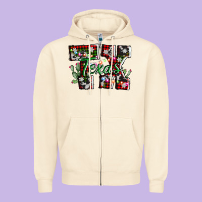 Texas Tx Christmas Zipper Hoodie Designed By Adodesignshop