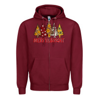 Burgundy merry and bright leopard christmas trees Zipper Hoodie - AdoDesignShop
