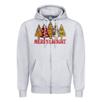 Heather Grey merry and bright leopard christmas trees Zipper Hoodie - AdoDesignShop