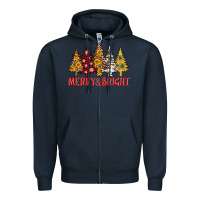 Navy merry and bright leopard christmas trees Zipper Hoodie - AdoDesignShop