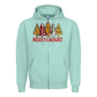Seafoam merry and bright leopard christmas trees Zipper Hoodie - AdoDesignShop