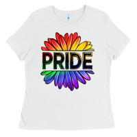 White hippie pride sunflowers Ladies Tee - OliviaCreatesArt