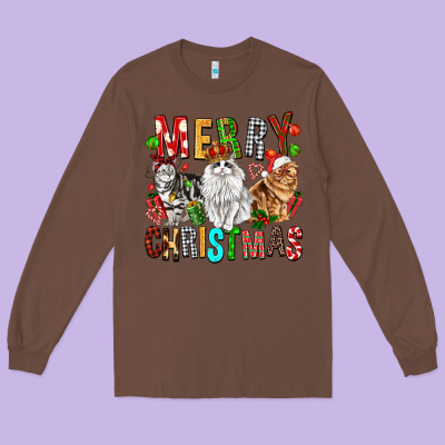 Merry Christmas Cats Long Sleeve Tee Designed By Fadigitalartstudio