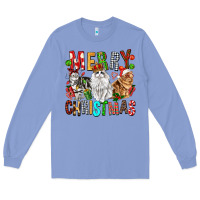 Colony Blue Merry christmas cats Long Sleeve Tee - FaDigitalArtStudio