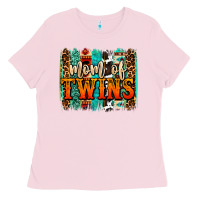 Bubblegum Pink mom of twins western brushstroke Ladies Tee - OliviaCreatesArt