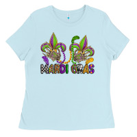 Baby Blue mardi gras skeleton hands  fleur de lis Ladies Tee - OliviaCreatesArt