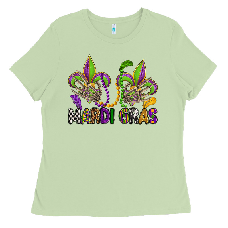 Mardi Gras Skeleton Hands  Fleur De Lis Ladies Tee by OliviaCreatesArt | Teevron