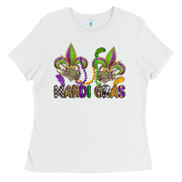 White mardi gras skeleton hands  fleur de lis Ladies Tee - OliviaCreatesArt
