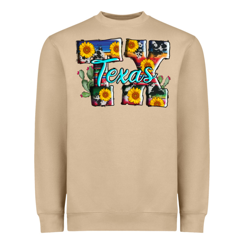 Texas Tx Serape Sunflower Cowhide Heavyweight Sweatshirt by AdoDesignShop | Teevron