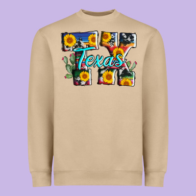 Texas Tx Serape Sunflower Cowhide Heavyweight Sweatshirt Designed By Adodesignshop