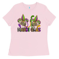 Bubblegum Pink mardi gras skeleton hands  fleur de lis Ladies Tee - OliviaCreatesArt