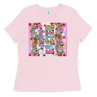 Bubblegum Pink Happy Easter bunnies eggs 20oz skinny tumbler Ladies Tee - OliviaCreatesArt