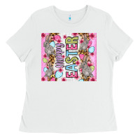White Happy Easter bunnies eggs 20oz skinny tumbler Ladies Tee - OliviaCreatesArt