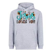 Heather Grey jesus loves you Heavyweight Hoodie - JahusDesignShop