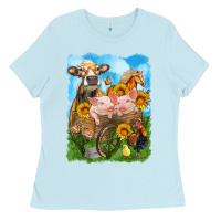 Baby Blue farm animals wagon olivia Ladies Tee - OliviaCreatesArt