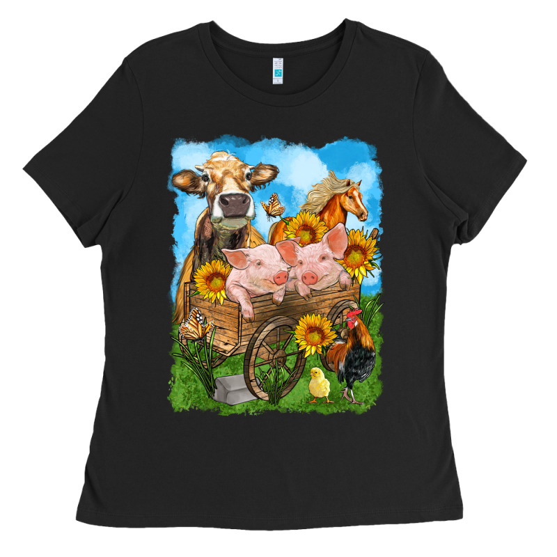 Farm Animals Wagon Olivia Ladies Tee by OliviaCreatesArt | Teevron