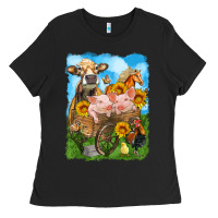 Black farm animals wagon olivia Ladies Tee - OliviaCreatesArt