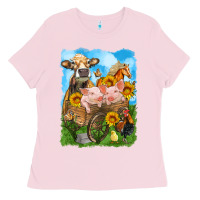 Bubblegum Pink farm animals wagon olivia Ladies Tee - OliviaCreatesArt