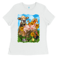 White farm animals wagon olivia Ladies Tee - OliviaCreatesArt