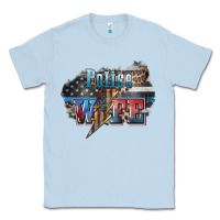 Dusty Blue Police wife lightning bolt 4th of july Classic Tee - HowdyJamesFarm