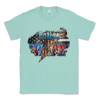 Seafoam Police wife lightning bolt 4th of july Classic Tee - HowdyJamesFarm