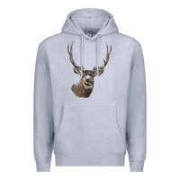 Heather Grey Mule Buck Deer Head Premium Hoodie - LillyAllenDesigns