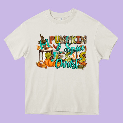 Pumpkin Spice And Jesus Christ Heavy Core Tee Designed By Ranaportraitstore