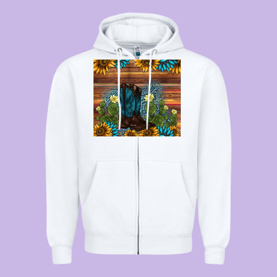 Boot Cactus Sunflower Gemstone Zipper Hoodie Designed By Adodesignshop