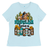 Baby Blue shoulda been a cowgirl Ladies Tee - OliviaCreatesArt