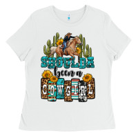 White shoulda been a cowgirl Ladies Tee - OliviaCreatesArt