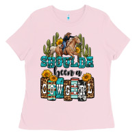 Bubblegum Pink shoulda been a cowgirl Ladies Tee - OliviaCreatesArt